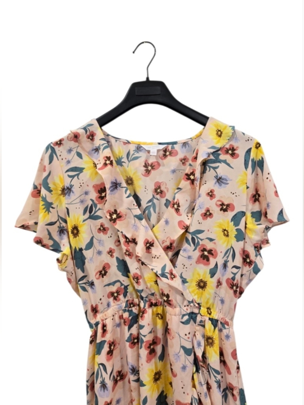LC Lauren Conrad Pink Floral Wrap Midi Dress with Yellow Accents - Picture 5 of 10